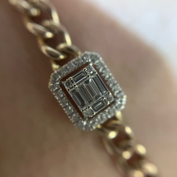 Lightly Worn 14kt Yellow Gold Curb Chain & Diamond Bracelet - Picture 2 of 9